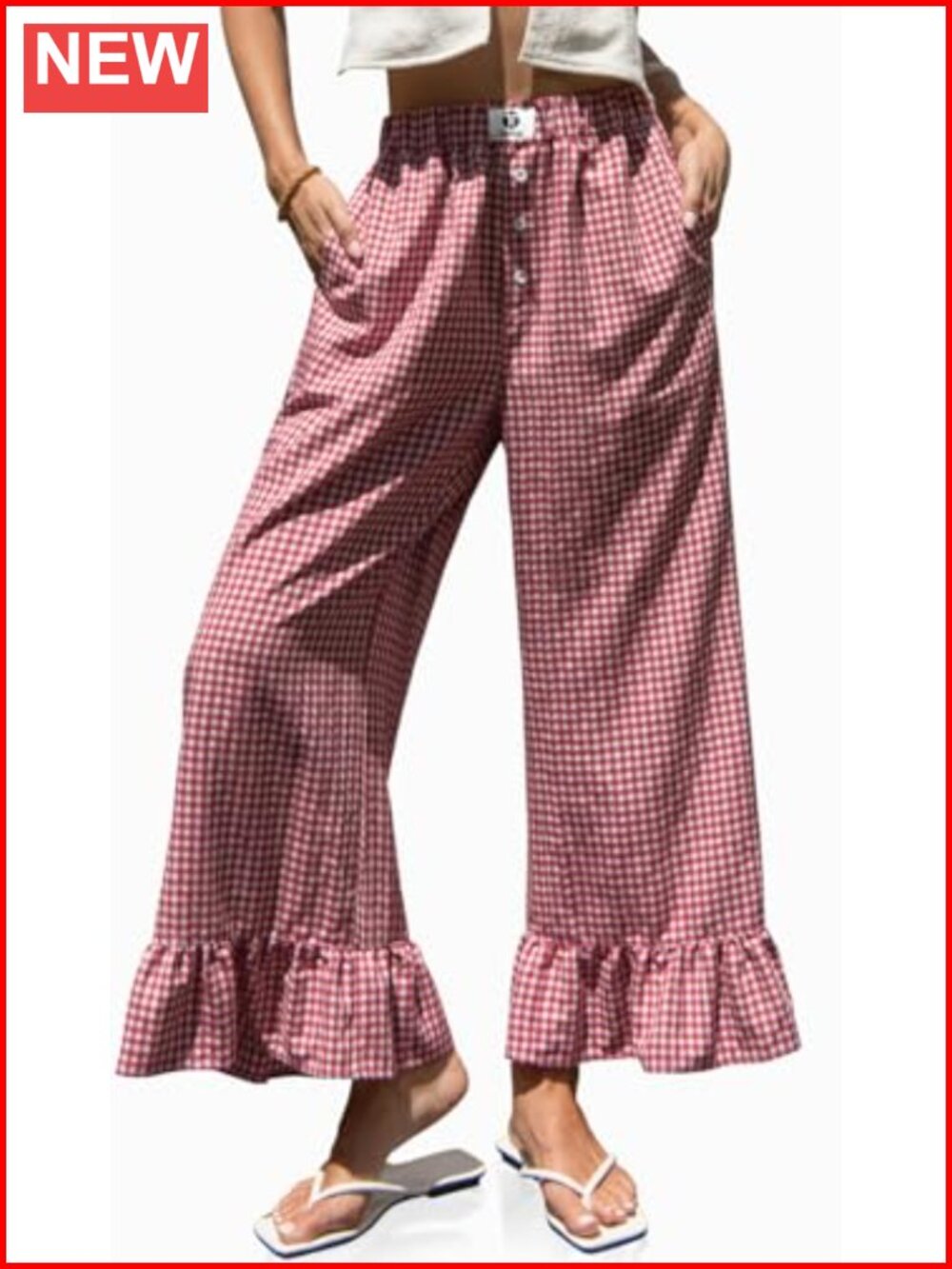 Linen Wide Leg Pants High Waist Ruffle Hem Trousers